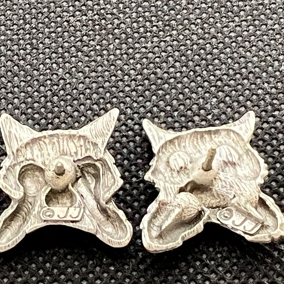 JJ Jonette Vintage Pewter Cat Kitty Earrings Signed JJ - Picture 9 of 13